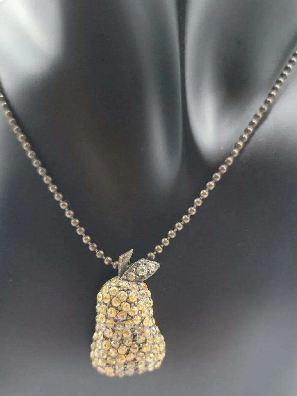 VTG Robert Rose Signed Pave Rhinestone Pear Pendant Ball Chain Necklace Rare 16
